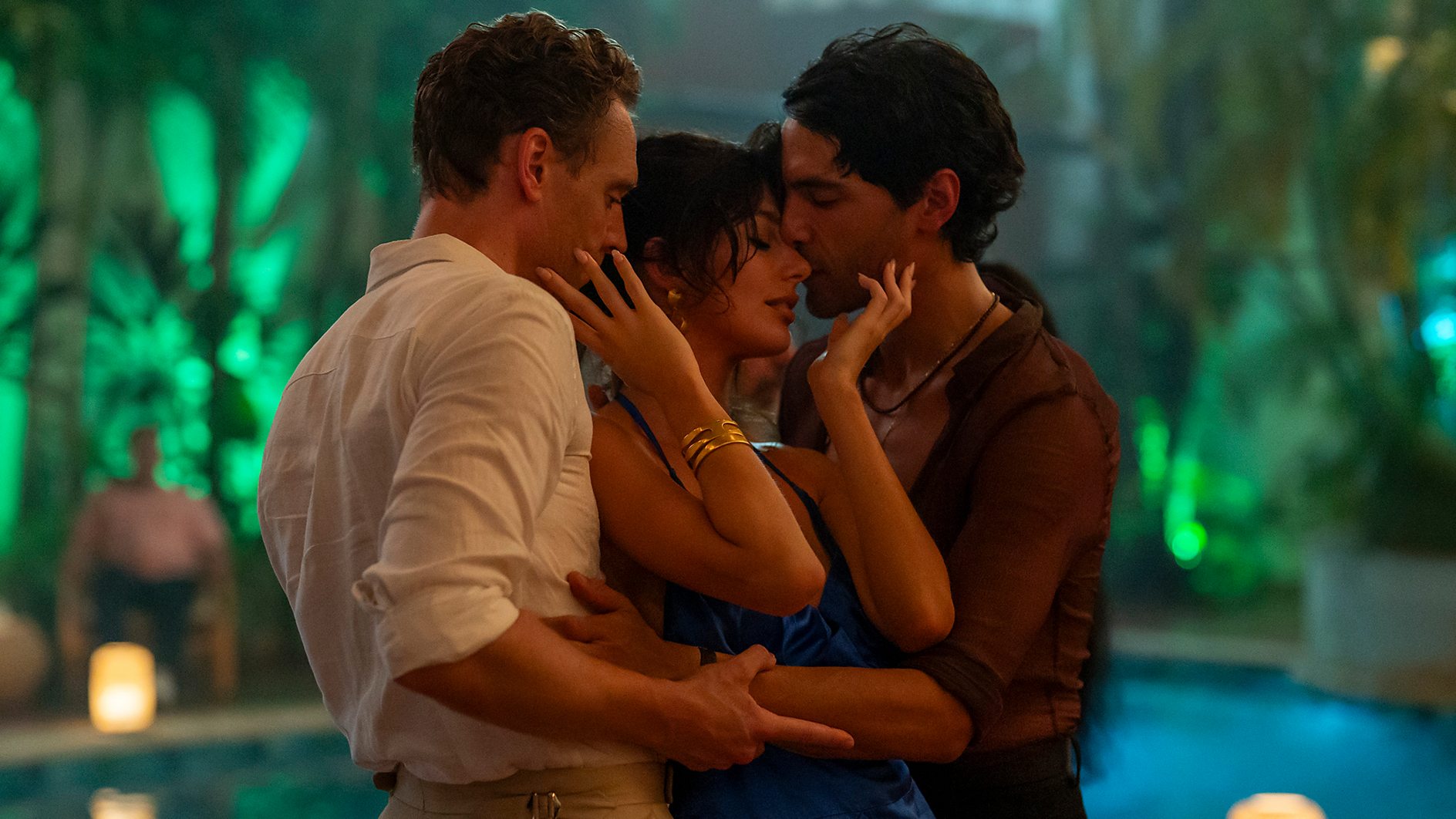 Three characters dancing together seductively