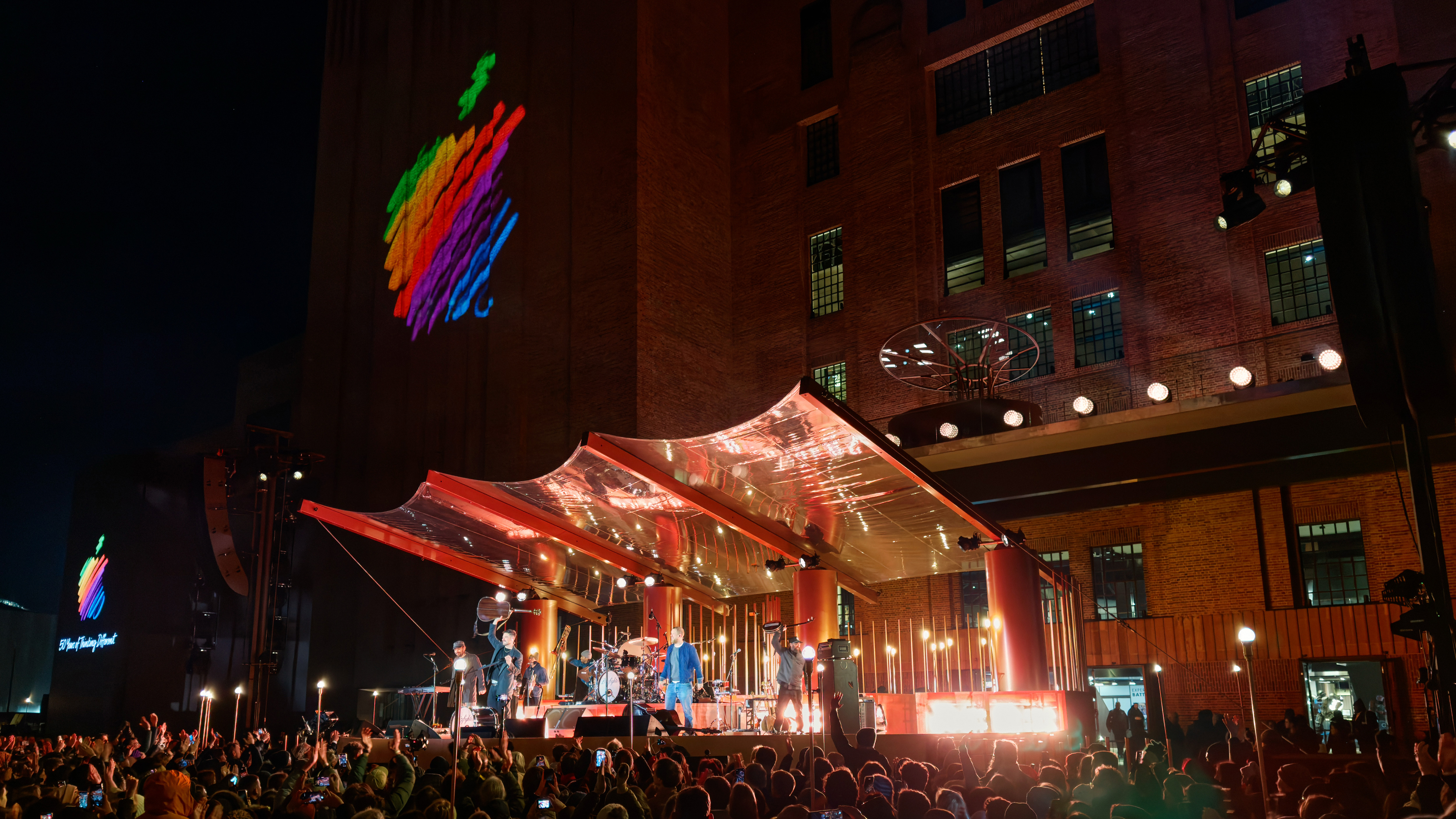 A concert from Mumford &amp;amp; Sons at London's Battersea Power Station for Apple's 50th anniversary celebrations.