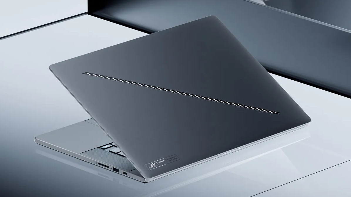 Asus ROG Zephyrus G16 2026 laptop shown from an angle at the rear