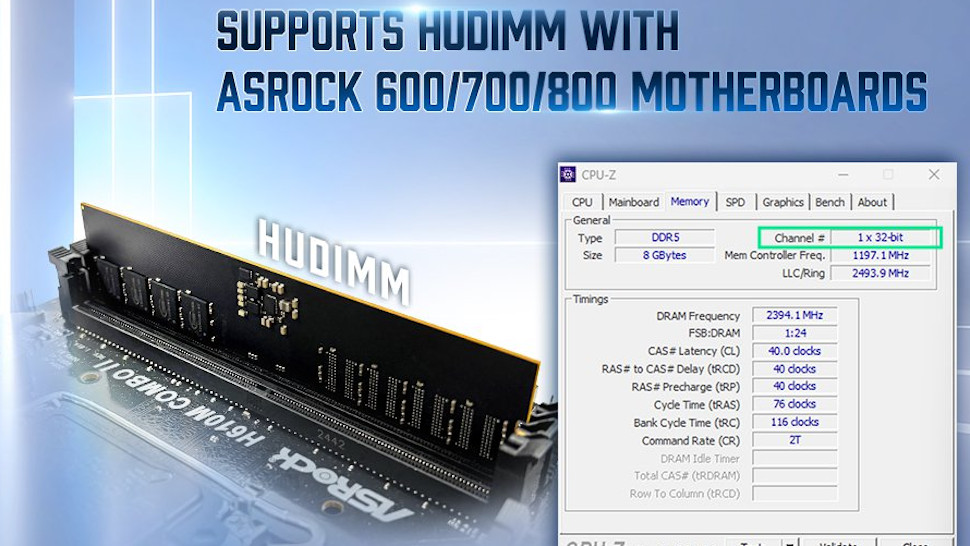 ASRock HUDIMM module shown against a blue background