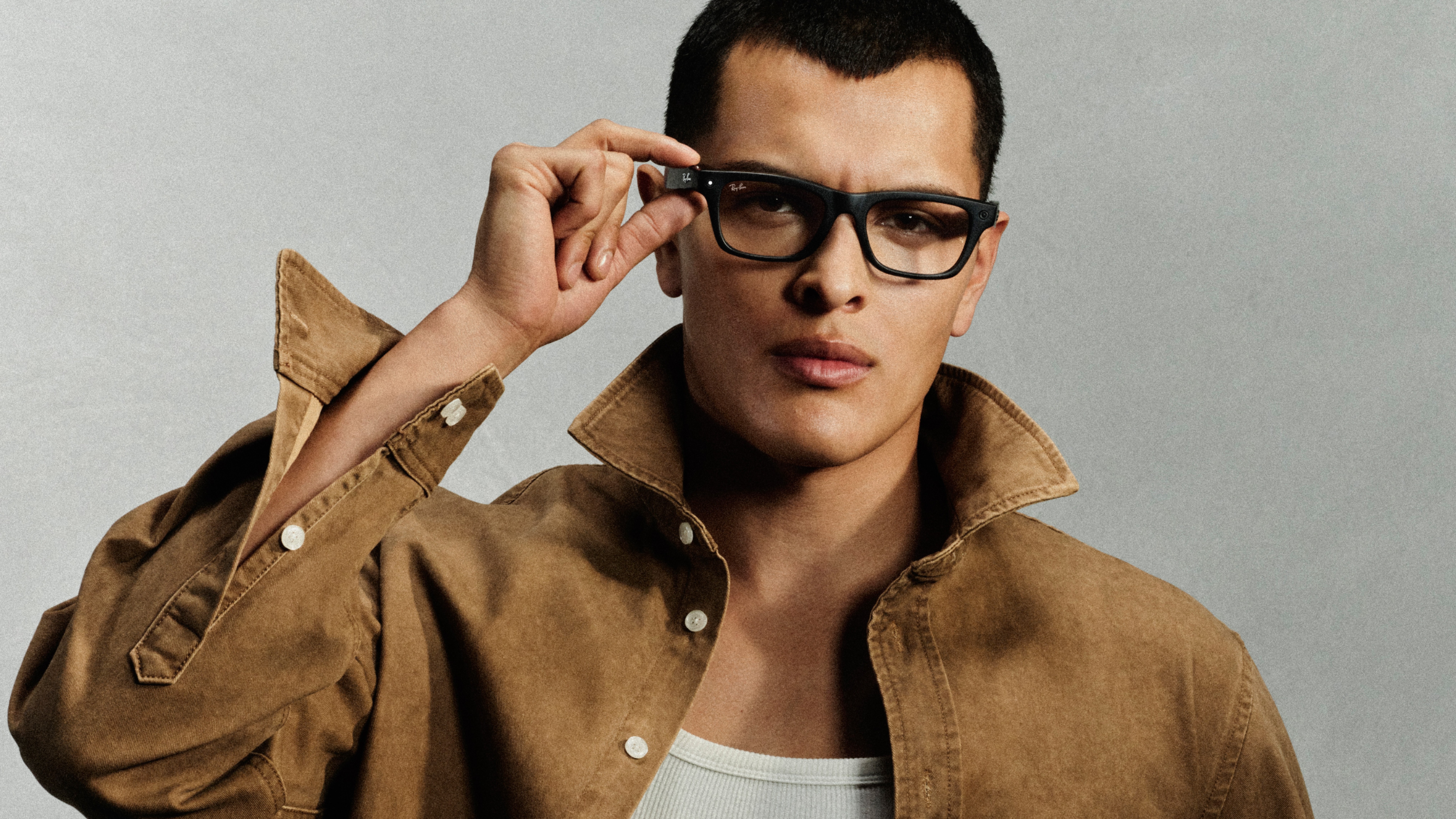 A person wearing the new Meta Ray-Ban Blayzer glasses