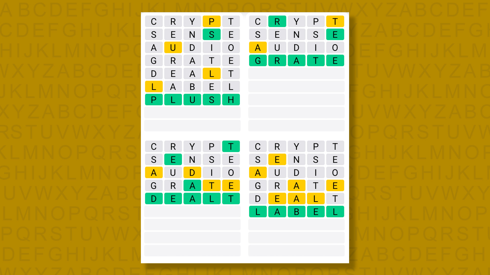 Quordle answers for game 1532 on a yellow background