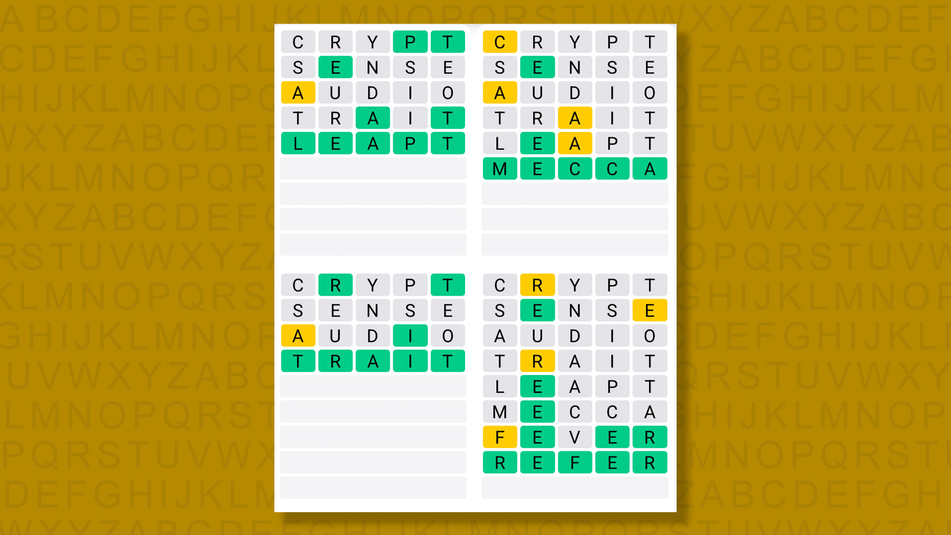 Quordle answers for game 1529 on a yellow background