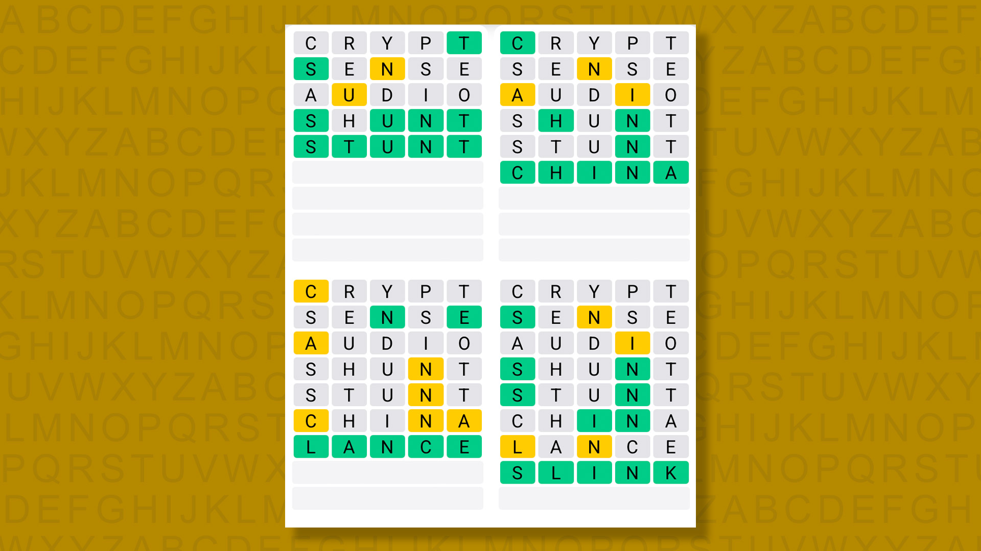 Quordle answers for game 1541 on a yellow background