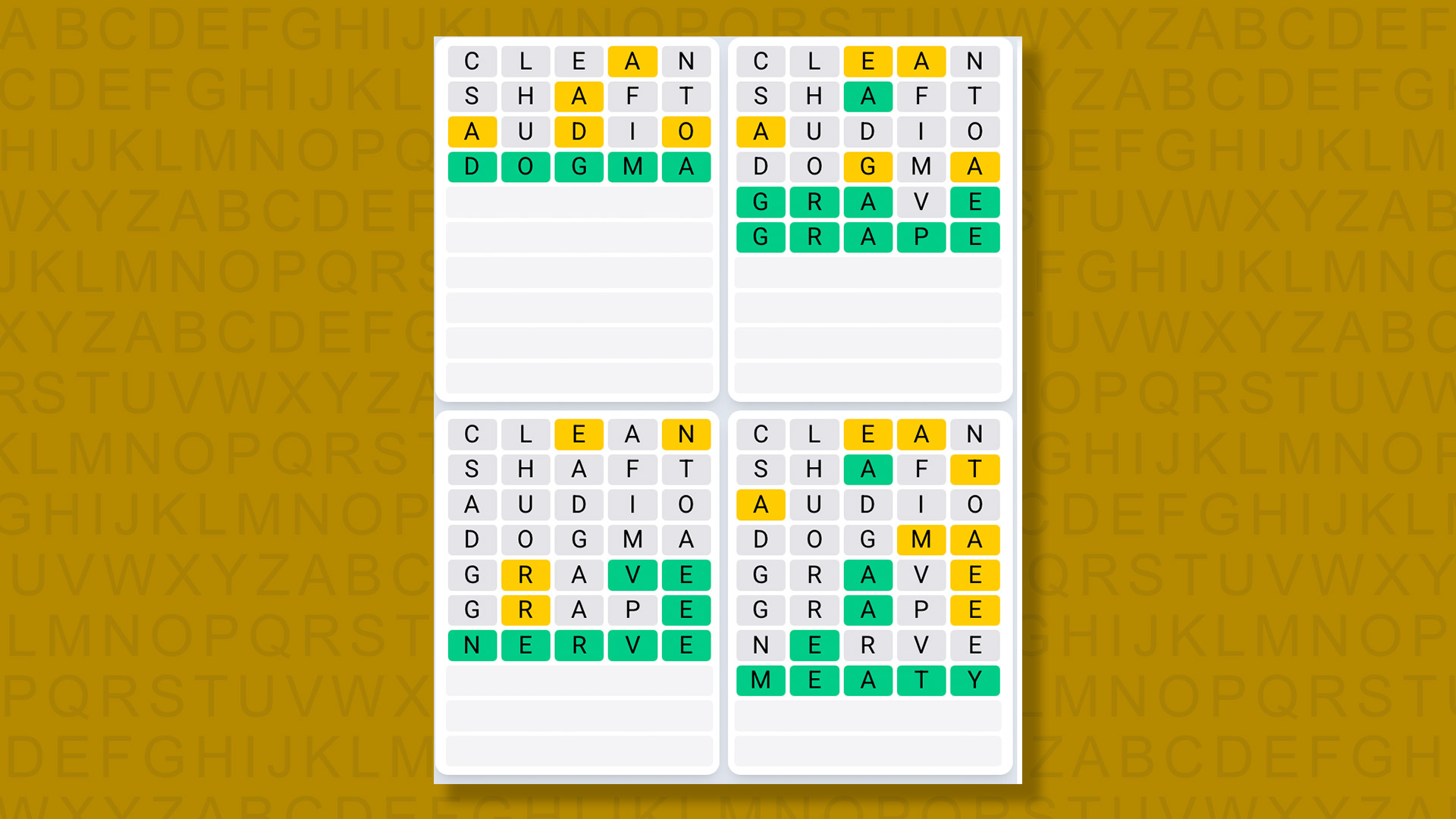 Quordle Daily Sequence answers for game 1548 on a yellow background
