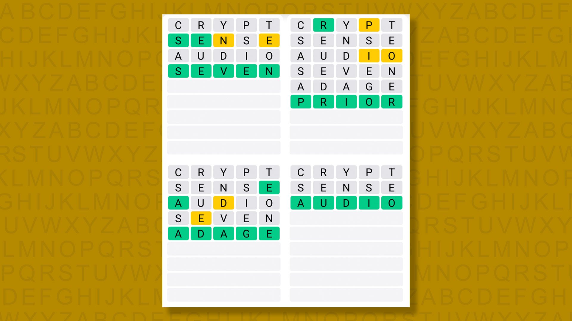 Quordle answers for game 1528 on a yellow background