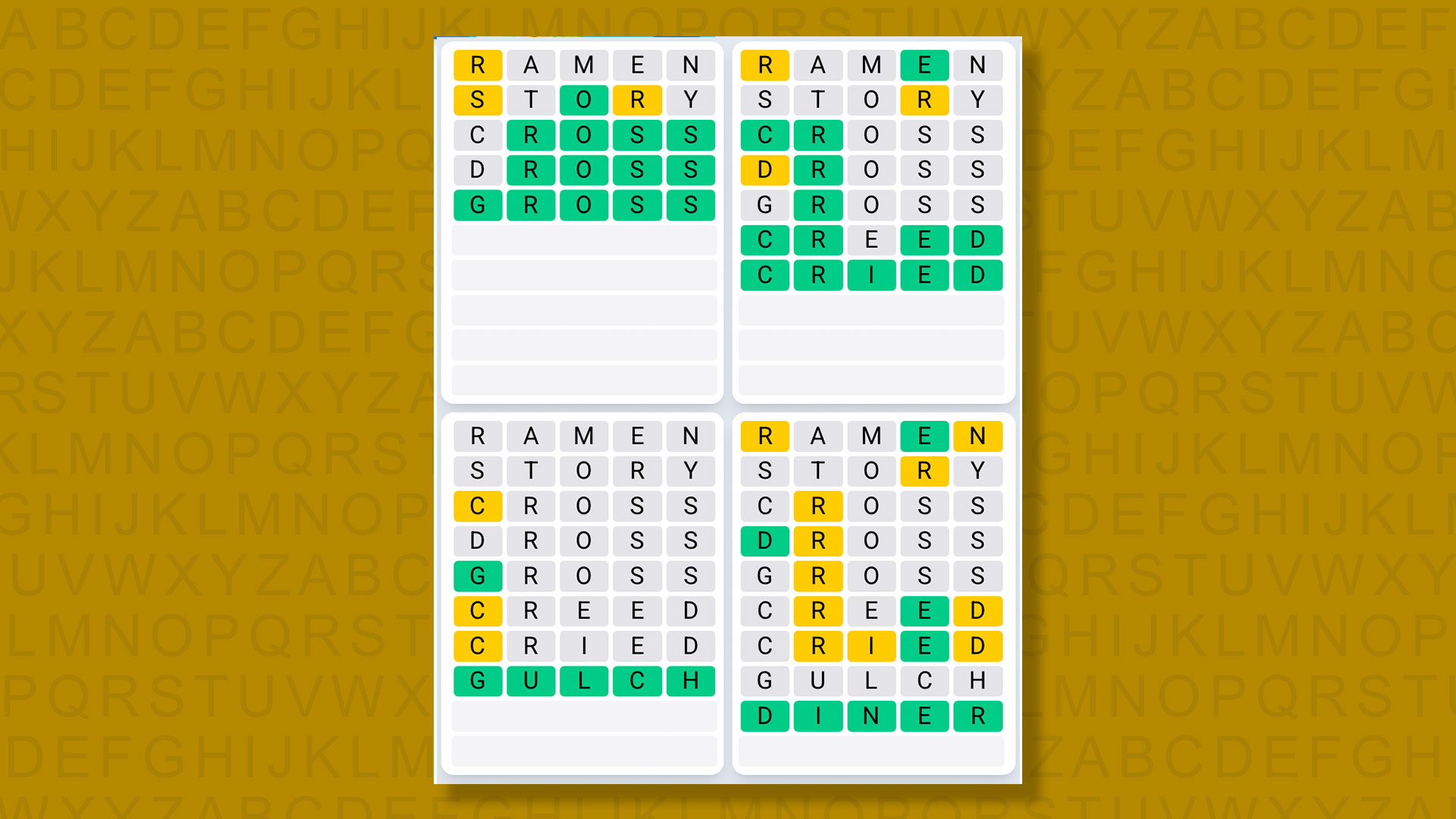Quordle Daily Sequence answers for game 1549 on a yellow background
