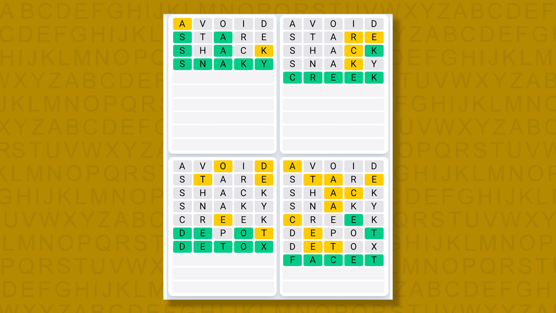 Quordle Daily Sequence answers for game 1535 on a yellow background