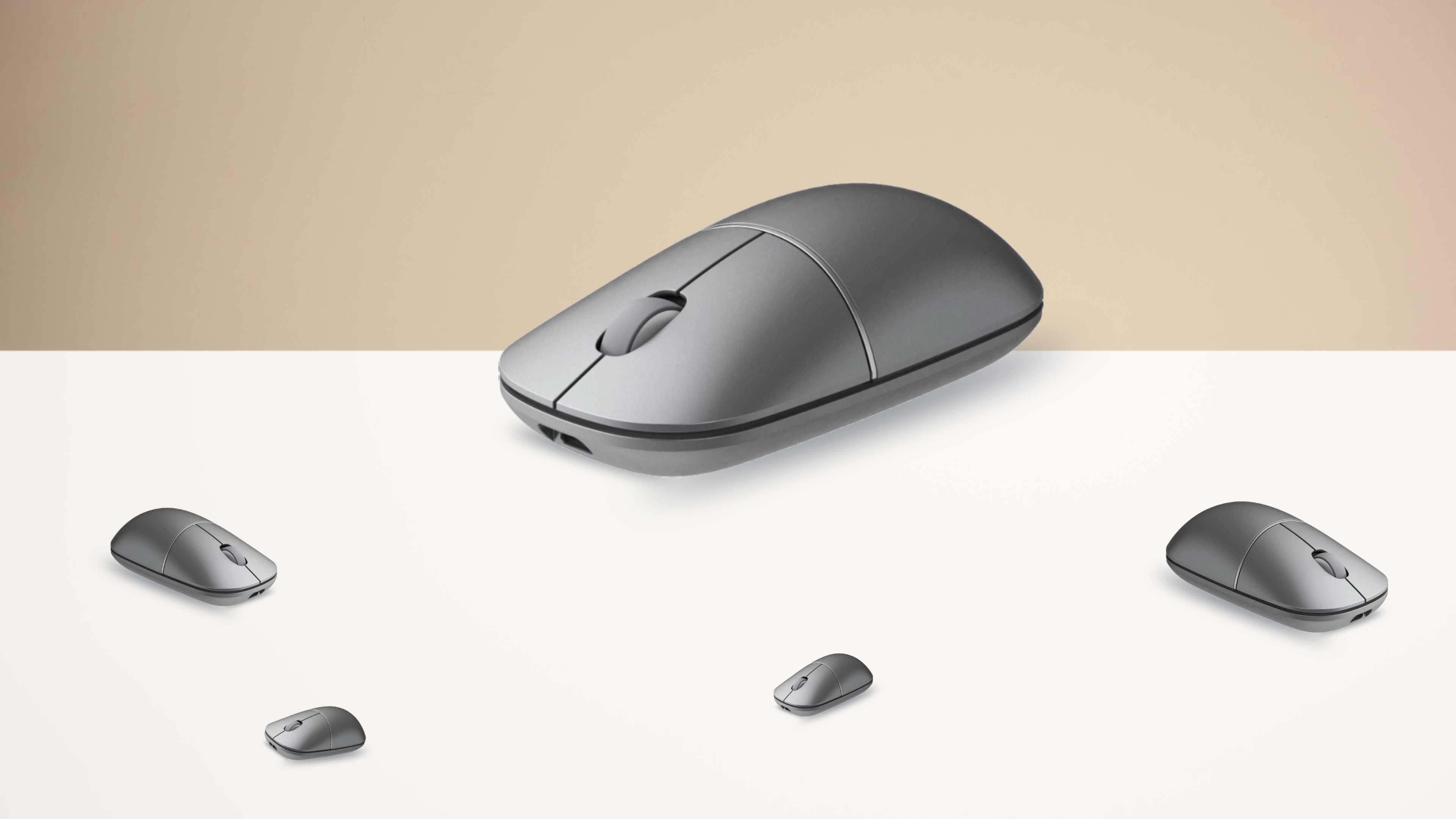Several HONOR CHOICE MouseBuds Pro models on a desk with a yellow background.