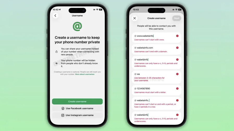 The username feature in a WhatsApp beta