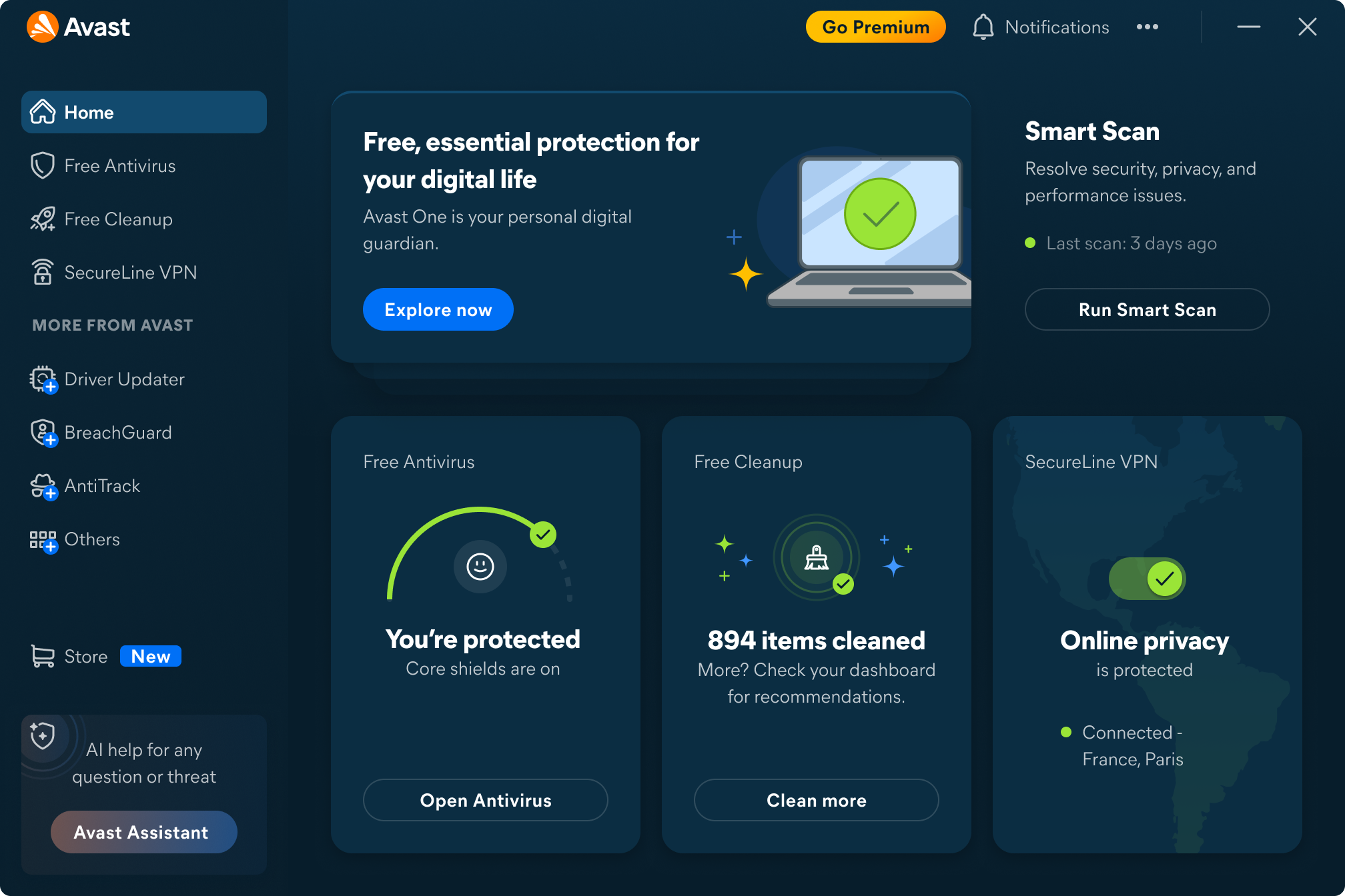 The new Avast One dashboard.