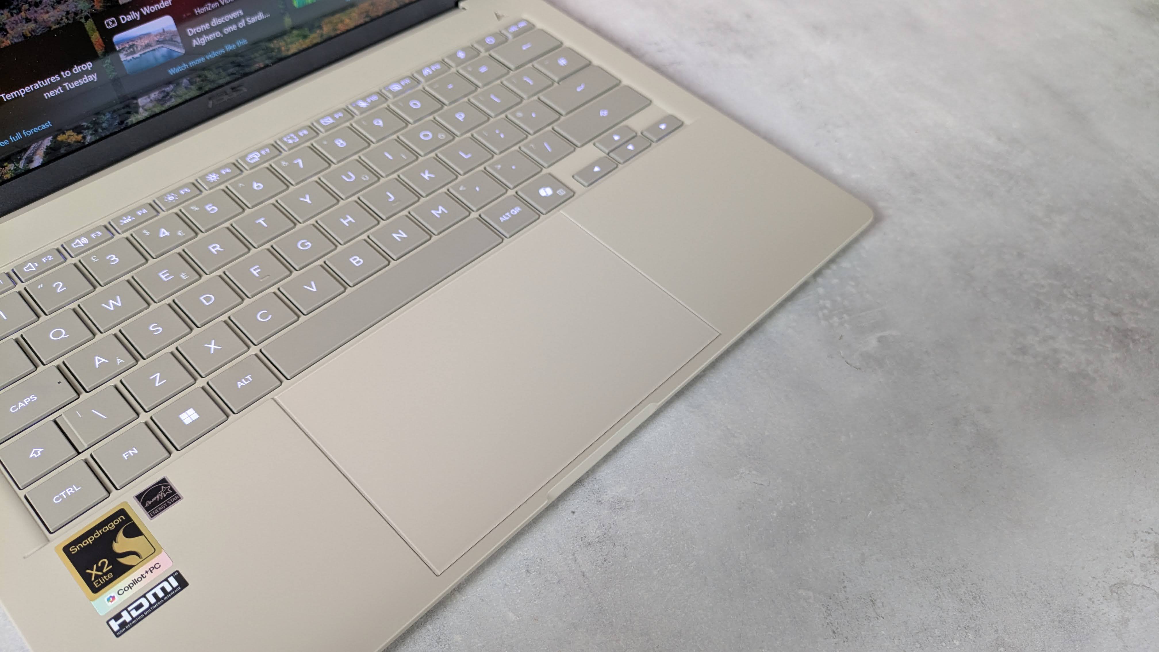 Close-up of touchpad on Asus laptop