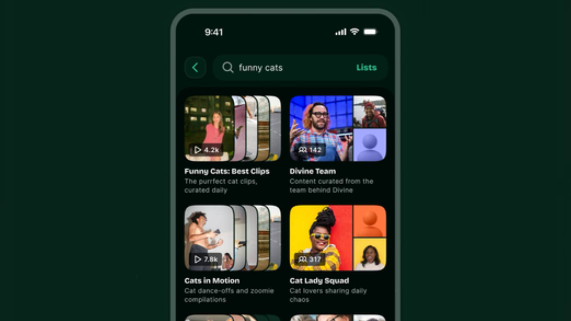 A smartphone showing a tab in the Divine app