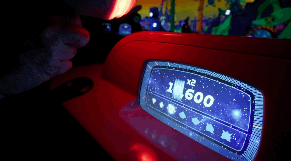 The in-vehicle screen on Buzz Lightyear Space Ranger Spin.