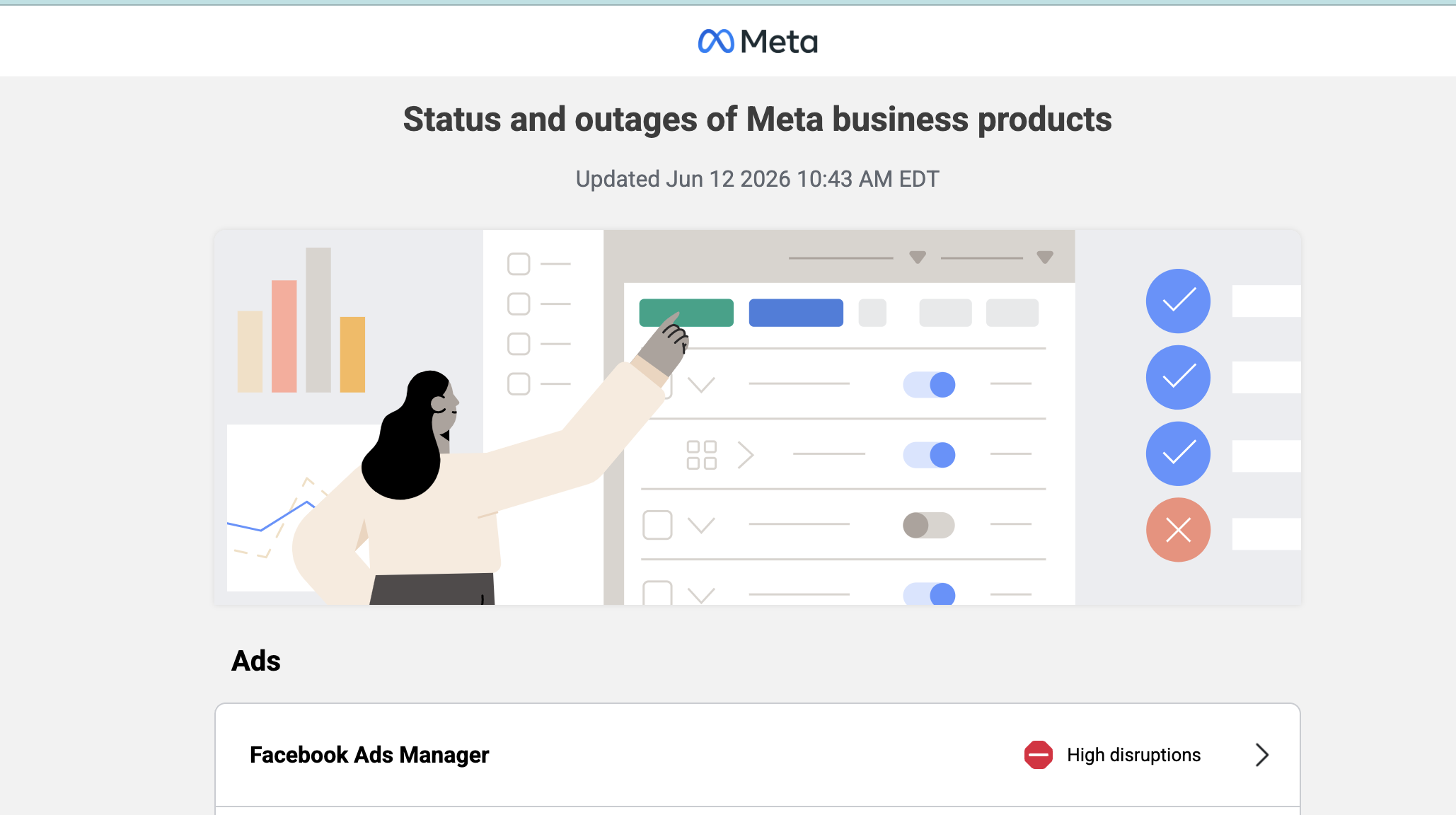 Meta Business Products Status Page