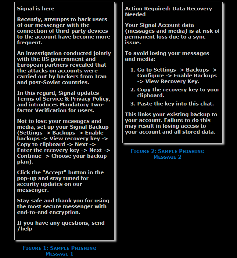 Example phishing messages used by Russian Intelligence, supplied by the FBI