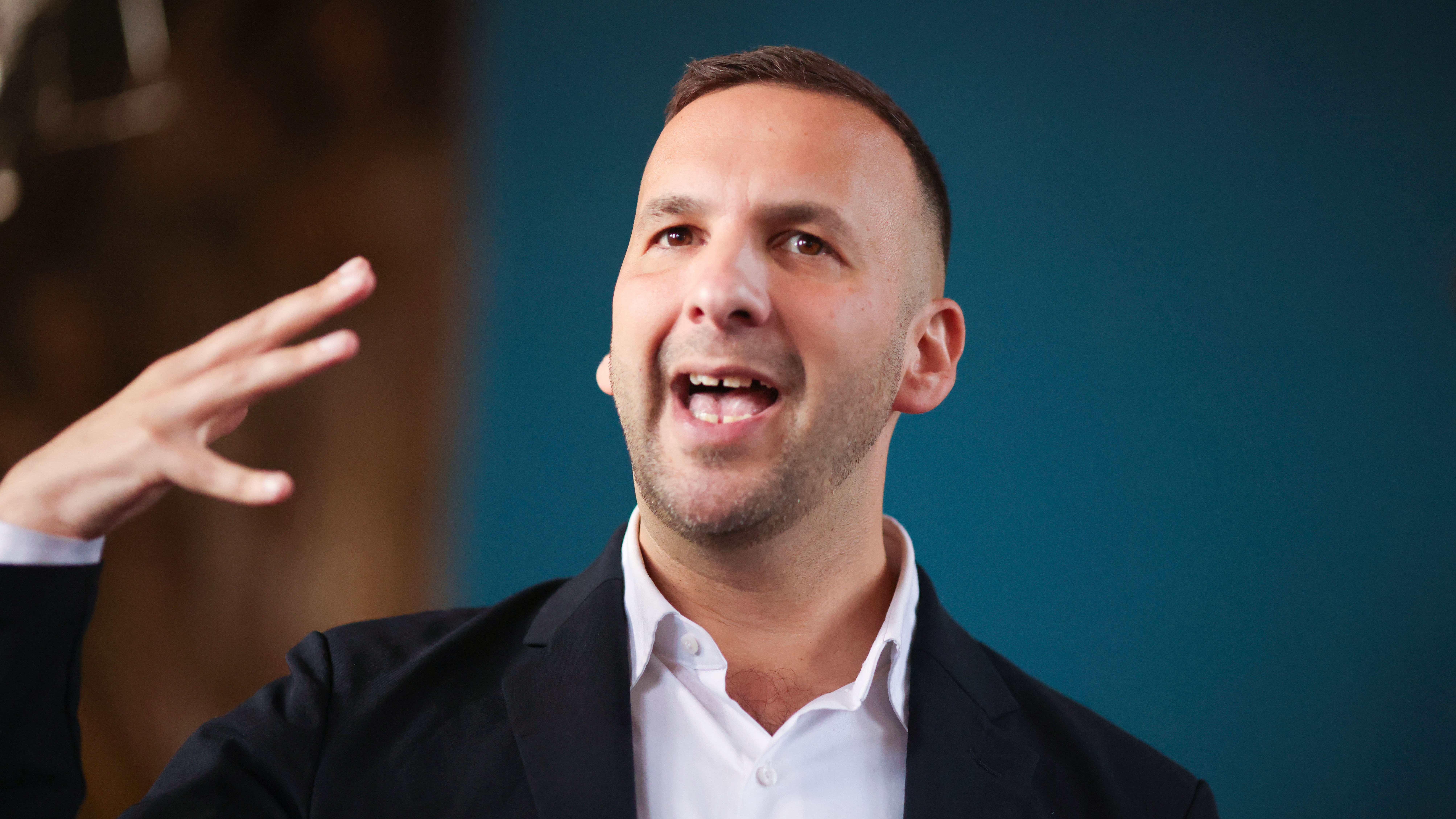 Green Party Leader Zack Polanski speaks during a party campaign rally at St Dyfrig and St Samson Church on May 6, 2026
