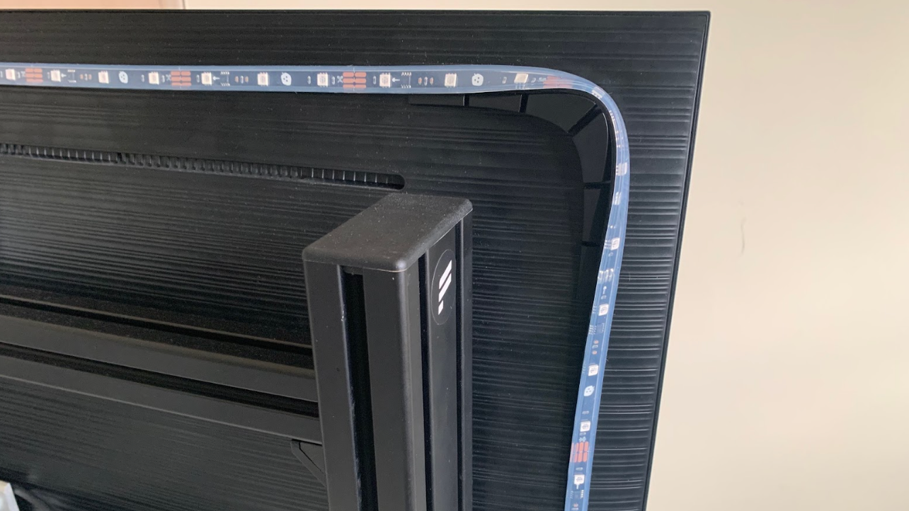 The Nanoleaf 4D LED strip fitted to the rear of a TV