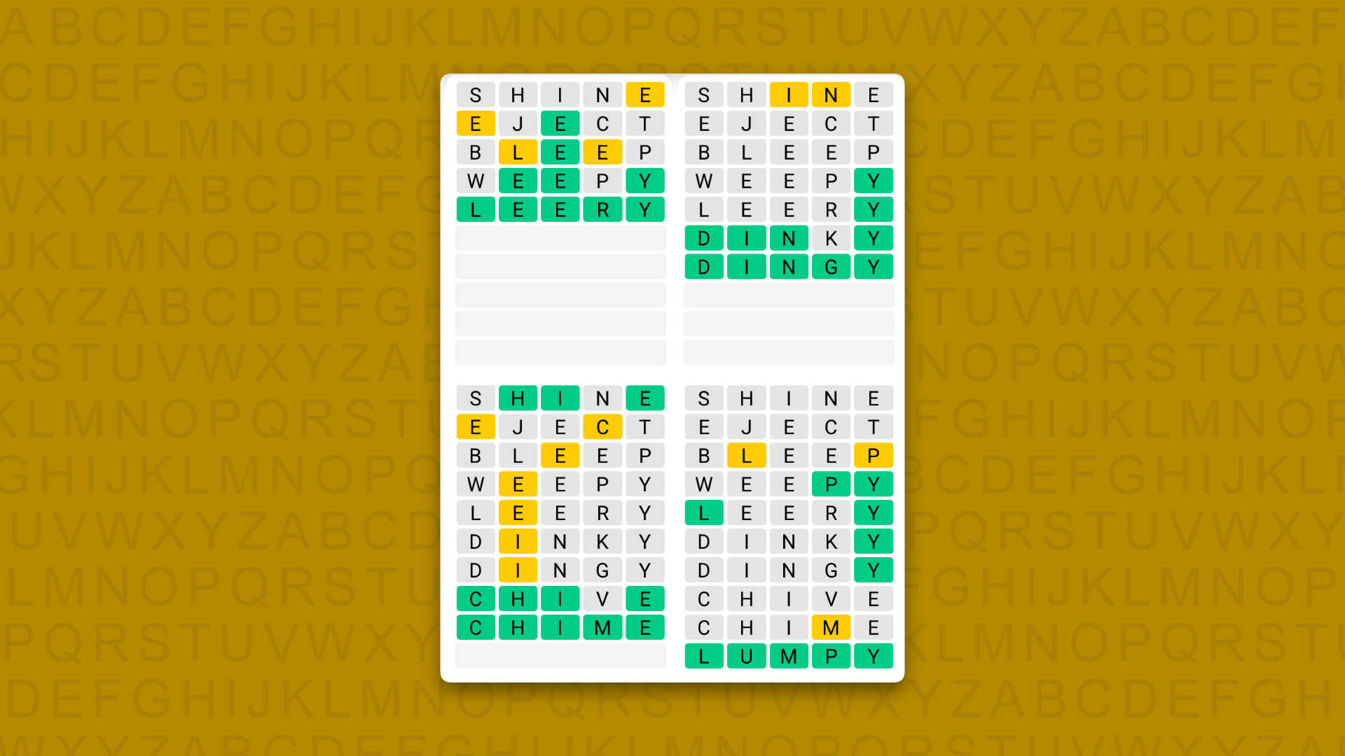 Quordle Daily Sequence answers for game 1649 on a yellow background