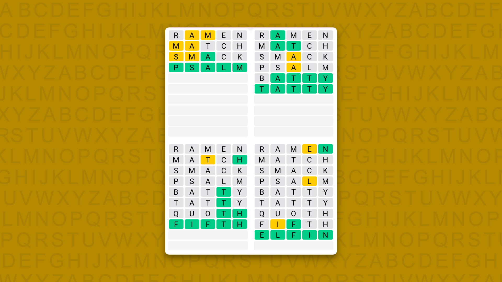 Quordle Daily Sequence answers for game 1657 on a yellow background