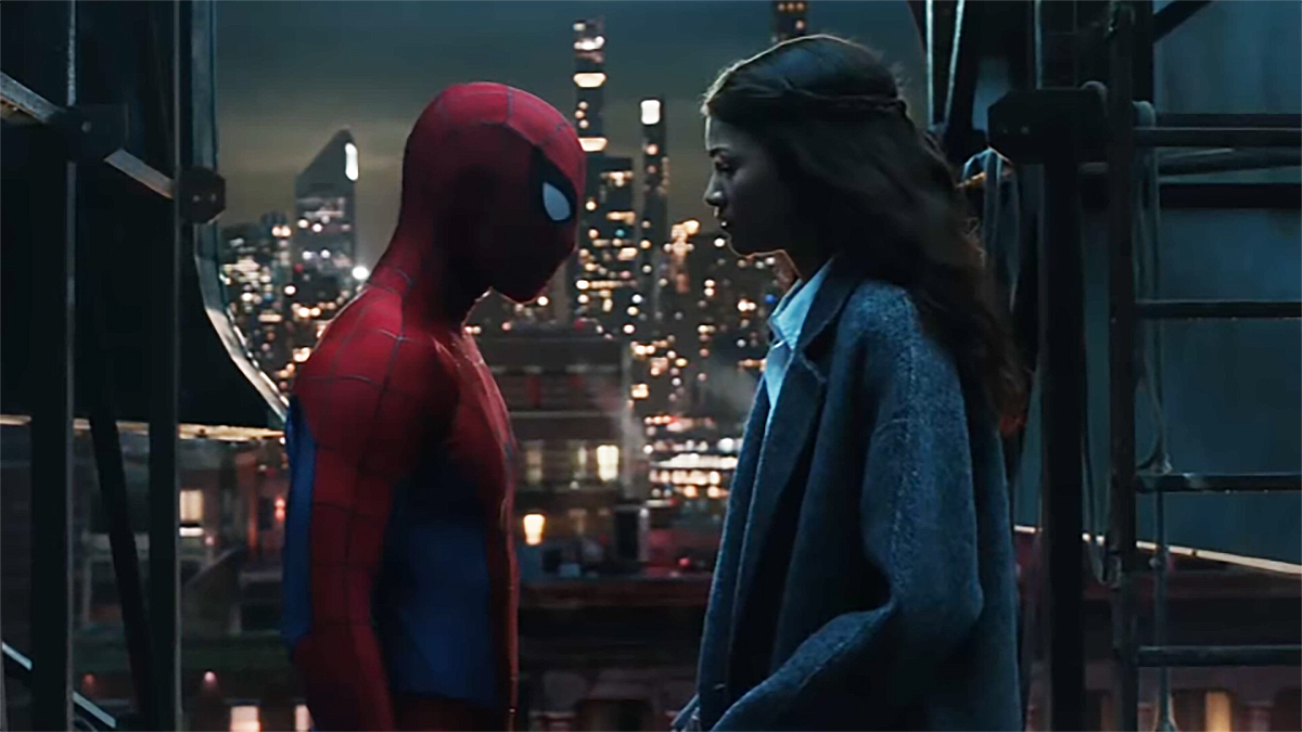 Spider-Man and M.J standing on a rooftop in Spider-Man: Brand New Day