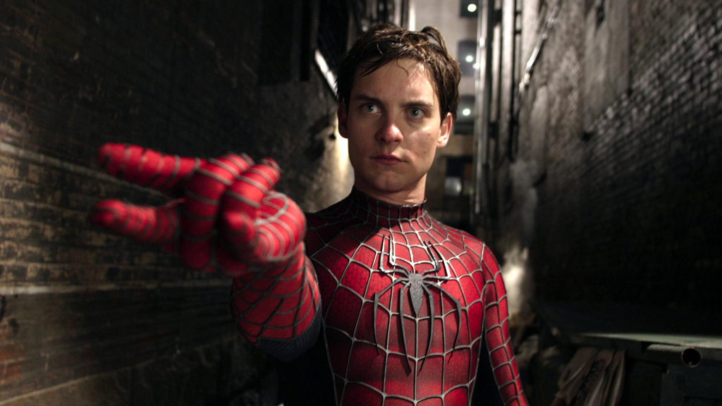 Peter Parker preparing to use his webs in 2002's Spider-Man movie