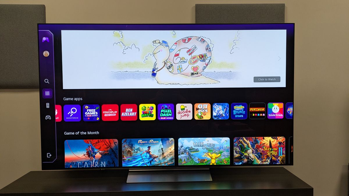The LG C6 OLED TV with its Game Hub menu on screen