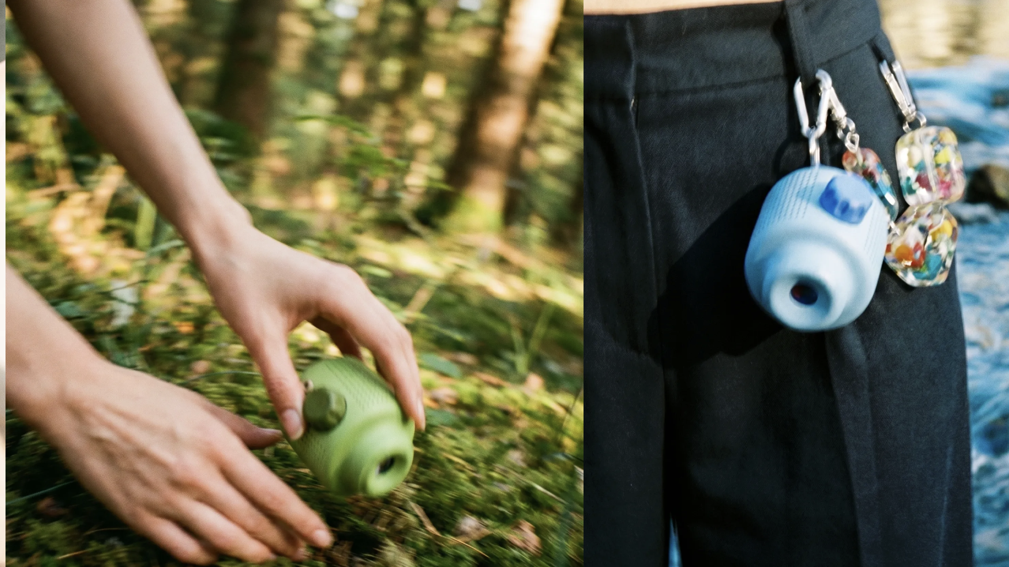 Mur Mur speaker and AI ecosystem in green, with moss in the background, showing the eyepiece in the top