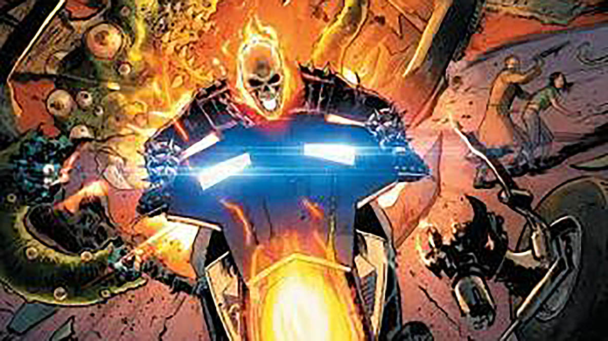 The cover of a Ghost Rider comic book showing Danny Ketch riding his motorbike
