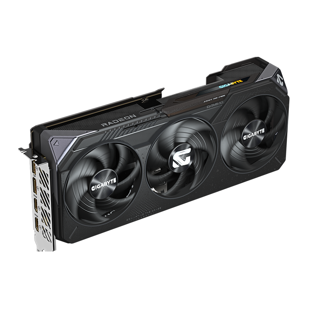 A Gigabyte Radeon RX 9070 XT against a white background